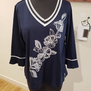 Alfred Dunner Petites Womens Top Size PM navy blue